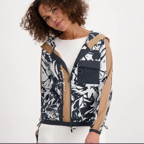 Monari Floral Print Zip Up Hooded Cardigan, Grey Multi sz38 (fits like L… - Picture 9 of 10